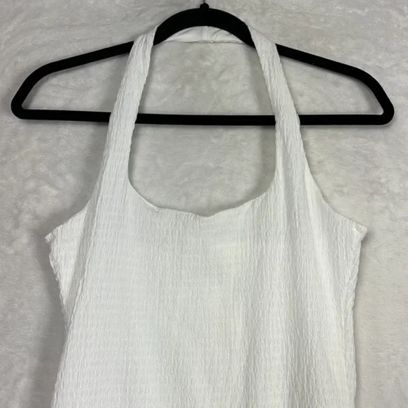 Sexy Smocked Halter Super Stretchy White Mini Square Neck 90s Style Mini  Dress